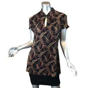 Connected Apparel Blouse Size 12 Crinkle Ribbed Mock Neck Tunic Top Keyhole